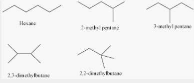 there are four branched isomers of hexane. draw bond-line structures of all four of its isomers ...