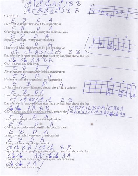 Overkill (Men at Work) Guitar Chord Chart in 2022 | Guitar chord chart ...