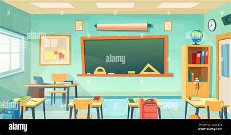 Salón de clases vacío en estilo de dibujos animados Imagen Vector de ...