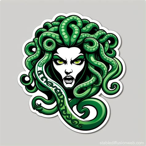 Medusa Angry Face Highschool Logo in Black and Green | Stable Diffusion Online