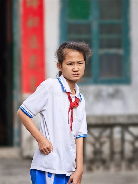 Young Adorable Girl Wearing School Uniform, Sanya, Hainan Island, China ...