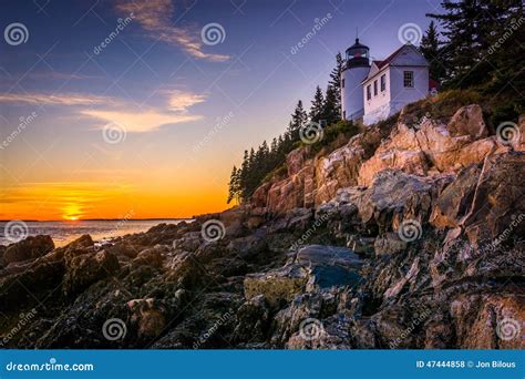 Bass Harbor Lighthouse at Sunset, in Acadia National Park, Maine Stock ...