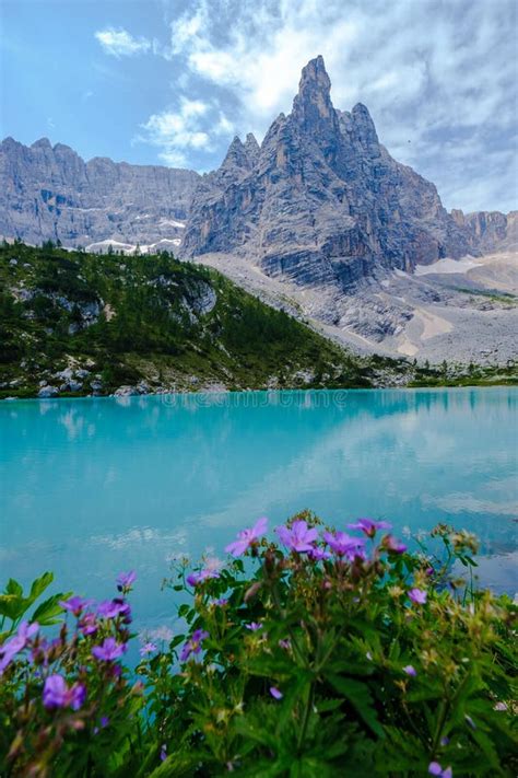 Lago Di Sorapis in the Italian Dolomites,blue Lake Lago Di Sorapis ...
