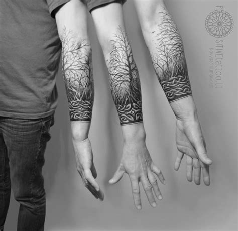 Nice integration of knotwork and treescape | Sleeve tattoos, Arm tattoo, Forest tattoos