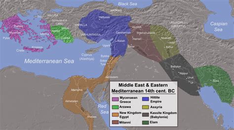 Map of the Ancient Near East during the Amarna Period, showing the great powers of the day ...