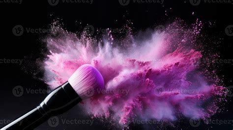 face brush with powder foundation explode on black background. facial ...