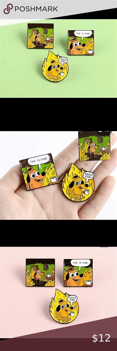 ⭐️ Hilarious “ THIS IS FINE” Fire Dog Pin | Dog pin, Dog sitting, Hilarious