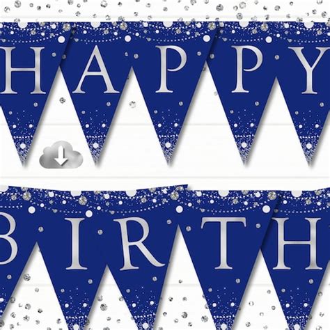 Happy Birthday Banner Blue Gold Birthday Flags Printable - Etsy