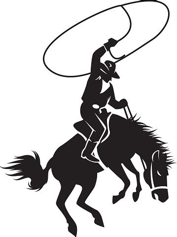 Silhouette Of Cowboy Riding Horse Stock Illustration - Download Image ...