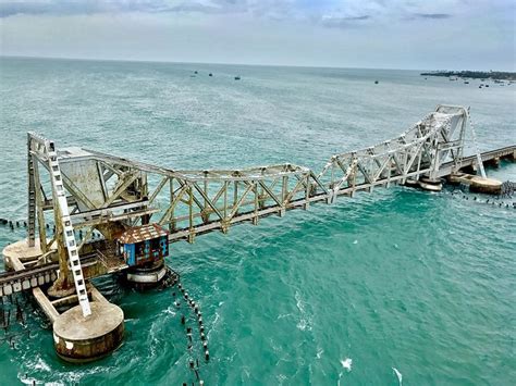 A closeup shot of Pamban Bridge - Pamban Bridge - Wikipedia | Pamban bridge, Bridge, Bay bridge