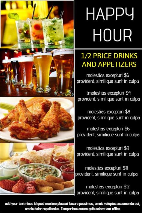 Bar Happy Hour Menu. Click to customize. | Happy hour menu, Menu template, Happy hour