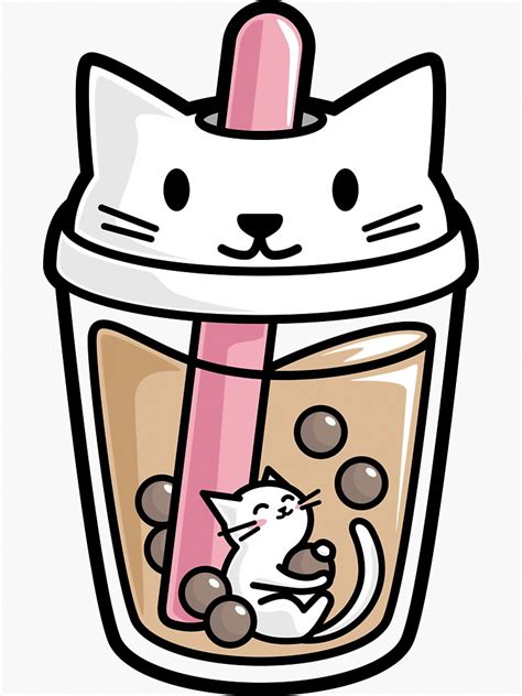 'Bubble Tea with White Cute Kawaii Cat Inside' Sticker by BobaTeaMe ...