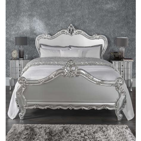Antique French Style Bed | French Silver Carved Bed | Bedroom Furniture