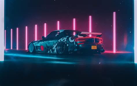 Sports Car Retro Car Neon Mazda RX 7 FD Pink Cyan Wallpaper ...