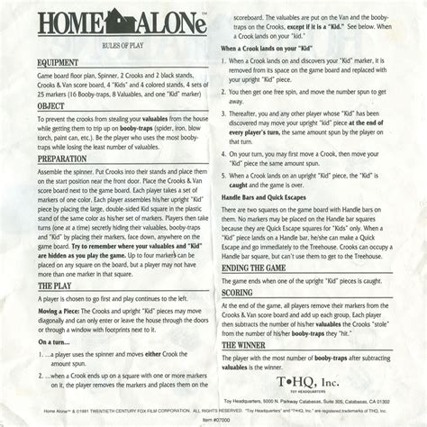 SydLexia.com - Complete Instructions for Home Alone: The Game