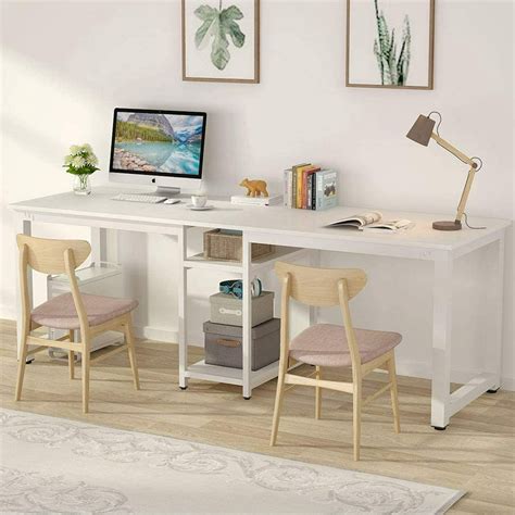 Tribesigns 78" Two Person Computer Desk with Storage Shelves, Double Side Desk Workstation Long ...