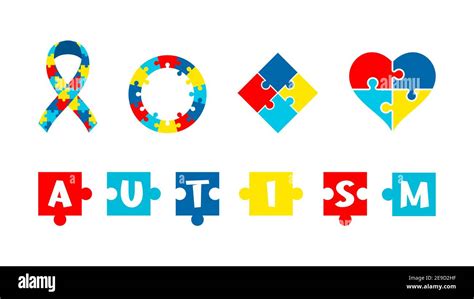 Autism awareness set. Colorful puzzle pieces. Jigsaw puzzle pattern shapes collection. World ...