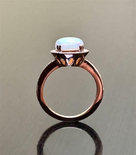 14K Rose Gold Halo Diamond Opal Engagement Ring Rose Gold - Etsy