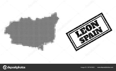 Halftone Map of Leon Province and Distress Framed Stamp Seal ⬇ Vector ...