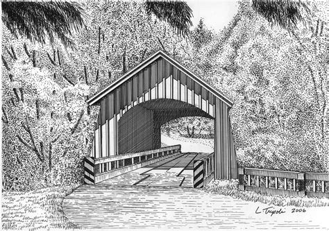 North Yachats Covered Bridge Drawing by Lawrence Tripoli