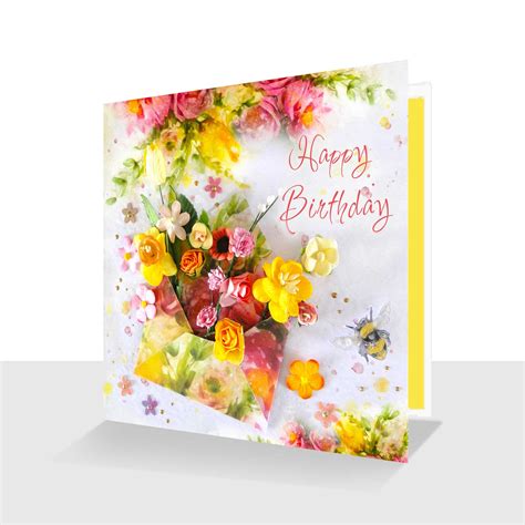 Pretty Happy Birthday Card Envelope of Flowers - Paradis Terrestre