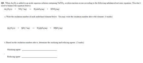 Solved Q8. When As2O3 is added to an acidic aqueous solution | Chegg.com