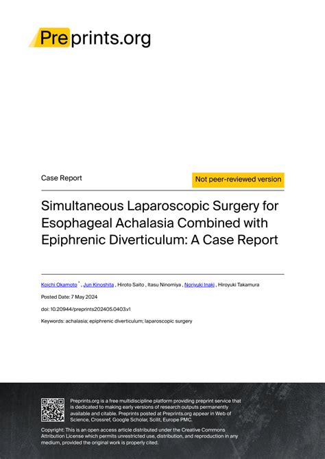 (PDF) Simultaneous Laparoscopic Surgery for Esophageal Achalasia Combined with Epiphrenic ...