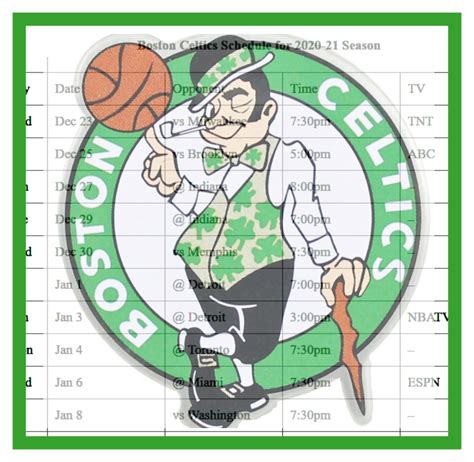 Printable Boston Celtics schedule and national TV schedule for 2020-21 season - Interbasket