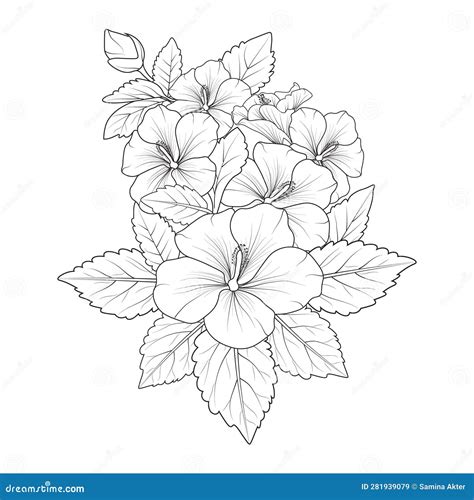 Hibiscus Flower Doodle Line Art. Zentangle Tattoo Design, Decorative Doodle Art, Ornamental ...