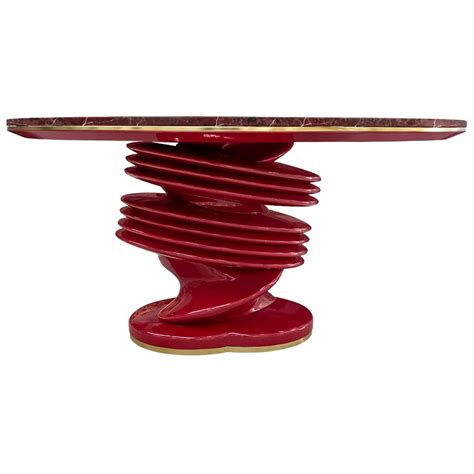 Contemporary Red Levanto Marble Oval Dining Table with Base Lacquered in Red at 1stDibs
