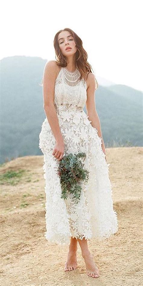 tea-length-wedding-dresses-floral-appliques-sleveless-boho-yolan-cris | Wedding Dresses Guide