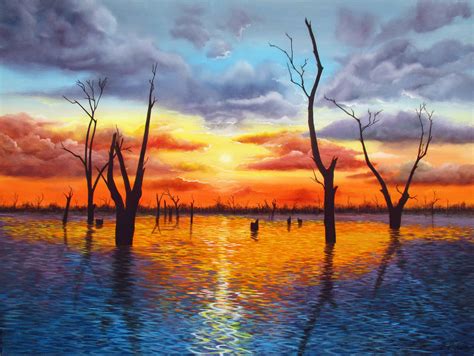 "Sunrise over Lake Mulwala" by Debra Dickson. Paintings for Sale ...