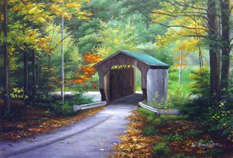 Covered Bridge In Autumn Painting by Our Originals Reproduction | iPaintings.com