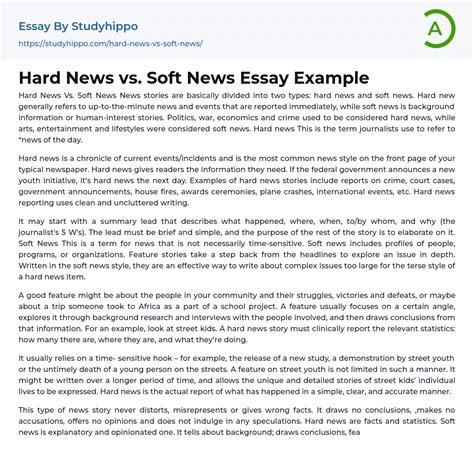 Hard News vs. Soft News Essay Example | StudyHippo.com