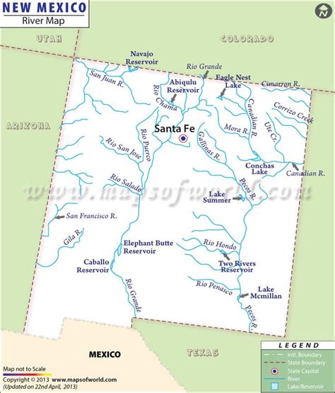 New Mexico Rivers Map | New Mexico Rivers | Lake map, Map, New mexico