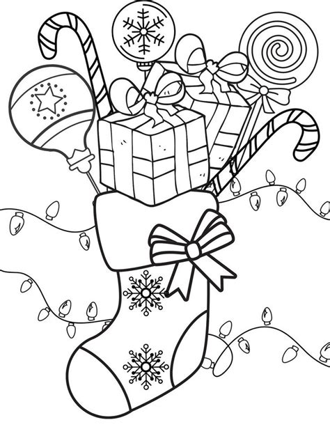 christmas stocking with candy canes and presents coloring page for kids ...