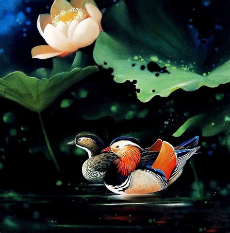 AmazonSmile: Two Mandarin ducks Oil Painting Reprodution. Based on Famous Traditional Chinese ...