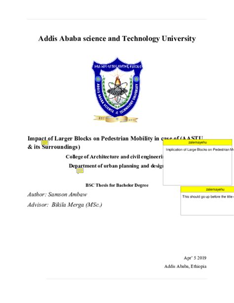 (PDF) Impact of Larger Blocks on Pedestrian Mobility in case of (AASTU ...