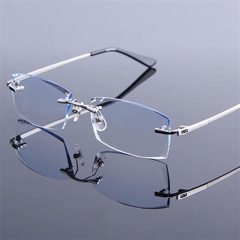 Fashion Rimless Reading Glasses Male High Quality Clear Lenses Silver Presbyopia Glasses for Men ...