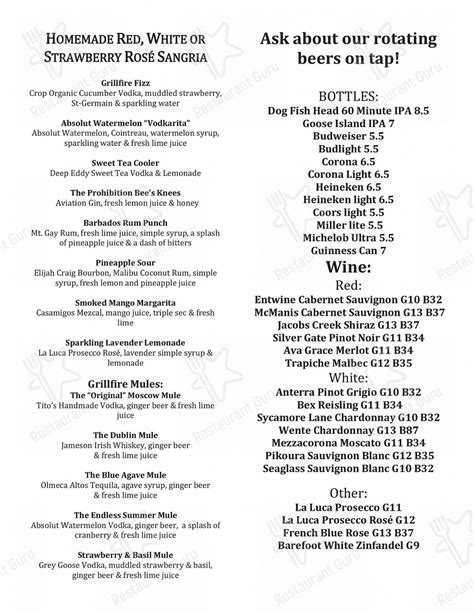 Menu of Grillfire steakhouse, Merrick - reviews and ratings