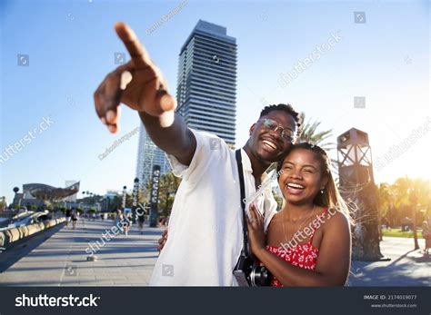 Smiling Young Africanamerican Traveling Couple Enjoy Stock Photo ...