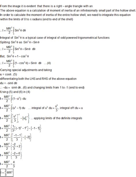 Derivation of moment of inertia of Hollow uniform spherical shell please explain the steps of ...