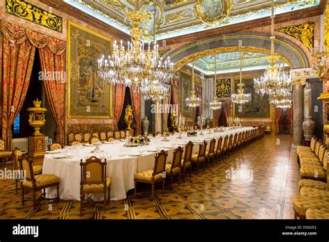 Madrid, Dining Room in Royal Palace Stock Photo - Alamy