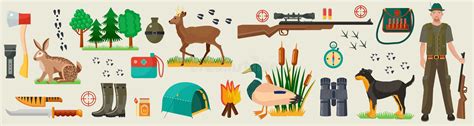 Hunter Character, Forest and Hunting Ammunition Set, Gun and Ranger Camp Equipment Stock Vector ...