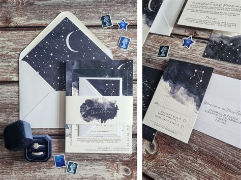 Starry Night Wedding Invitations Stationery Suite Save the Dates Place Cards Table Numbers Order ...