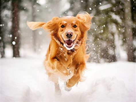 Premium AI Image | Happy dog running through the snow