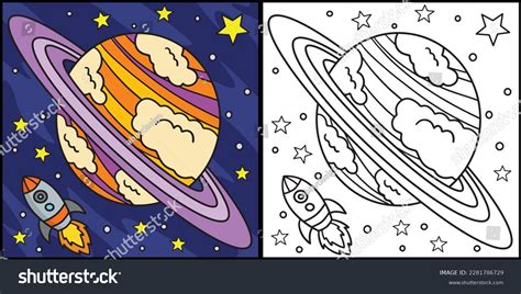 Planet Saturn Coloring Page Colored Illustration Stock Vector (Royalty Free) 2281786729 ...