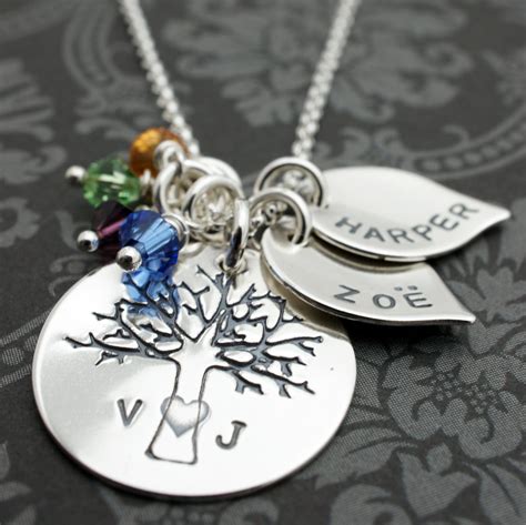 Birthstone Family Tree Necklace Personalized Family Oak Tree - Etsy