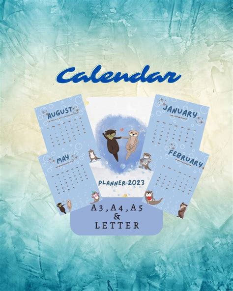 Monthly Calendar for 2023/ Digital Calendar With Otters/a4, A3 & Letter ...