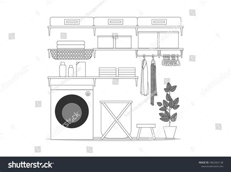 Line Vector Drawing Laundry Room Home Stock Vector (Royalty Free) 1862362138 | Shutterstock